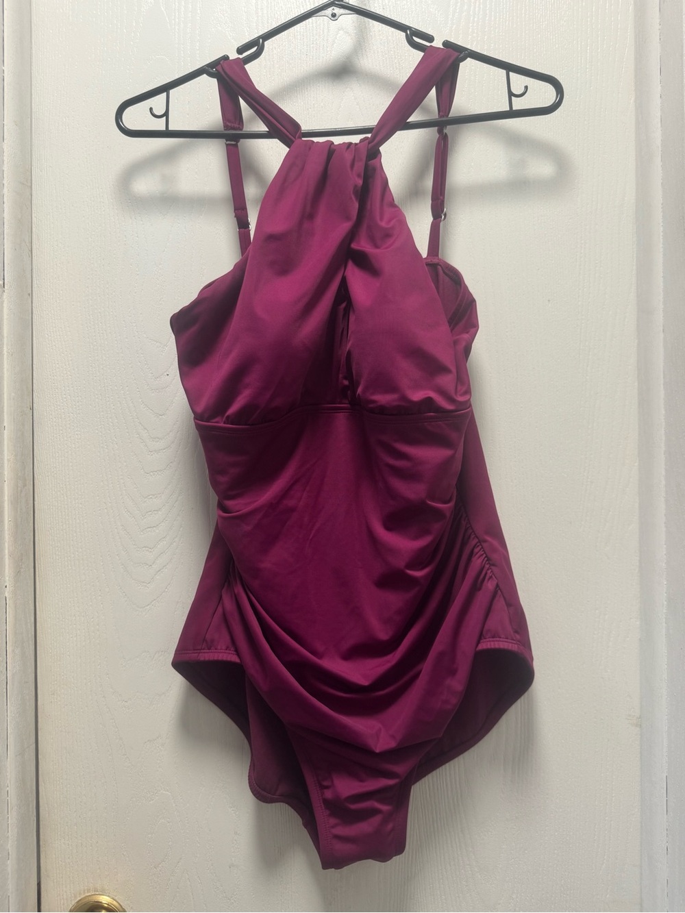 Women’s One-Piece Swimsuit in Deep Berry - Classic Halter Style